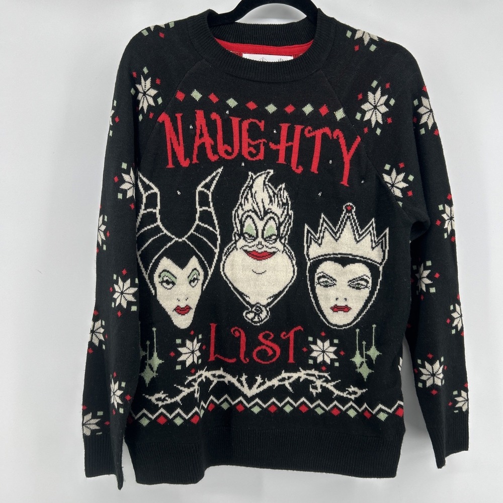 Festive Flashing Disney Villains Naughty List Ugly Christmas Sweater Small Works